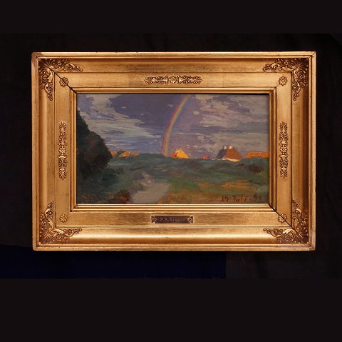 P. S. Krøyer: "Häuser in Skagen". Signiert und 
datiert 14. Juli 1897. Öl auf Holz. Lichtmasse: 
12,4x21,7cm. Mit Rahmen: 20,8x29,6cm
