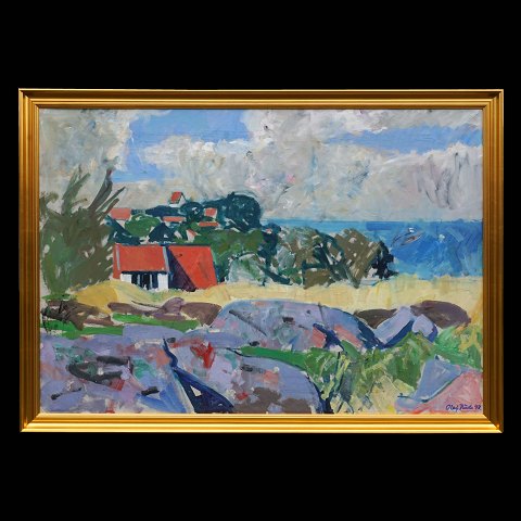 Olaf Rude, 1883-1957, View from the artist's 
studio, Bornholm. Oil on canvas. Signed and dated 
1943. Visible size: 79x114cm. With frame. 83x118cm