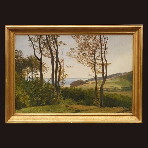 C. F. Aagaard, 1833-95, Öl auf Leinen: 
Landschaftspartie wahrsch. Seeland. Signiert. 
Lichtmasse: 40x59cm. Mit Rahmen: 50x69cm