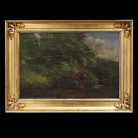 C. F. Aagaard, 1833-95, oil on canvas. Waldscape 
with stream. Signed and dated C. F. Aagaard 18. 
juni 1890. Visible size: 33x49cm. With frame: 
46x52cm