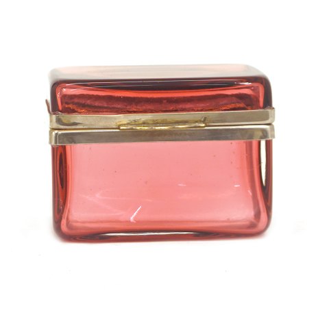 Ruby red sugar box, glass. France circa 1860-80. 
H: 7,7cm. W: 10,5cm. D: 8cm