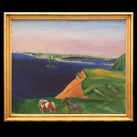 Jens Søndergaard, 1895-1957, oil on canvas. 
Landscape Denmark dated 1936. Visible size: 
83x110cm. With frame: 96x113cm
