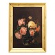 I L Jensens skole: Blomstermaleri med roser. Olie på lærred. Signeret "Li". 
Danmark ca. år 1830. Lysmål: 43x31cm. Med ramme: 51x39cm