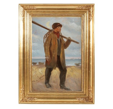 Michael Ancher, 1849-1927, oil on plateFisher on Skagens beach