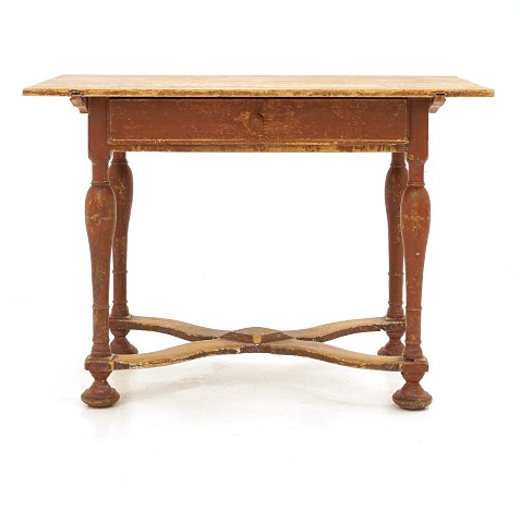Originaldekoreret rødt barok bord. Sverige ca. år 1750. H: 76cm. Plade: 106x68cm