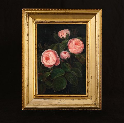 I. L . Jensen, 1800-1856, olie på lærred. Stilleben med roser. Signeret på blad. Lysmål: 20,5x14cm. Med ramme: 30x23,5cm