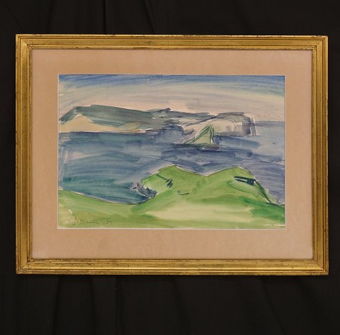 Samuel Joensen-Mikines, 1906-79: Akvarel. Motiv fra Færøerne. Signeret og dateret 1959. Lysmål: 39x51cm. Med ramme: 44x56cm