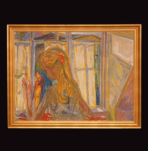 Paul Høm, 1905-94, pigeportræt, olie på lærred. Signeret. Lysmål: 74x99cm. Med ramme: 86x111cm