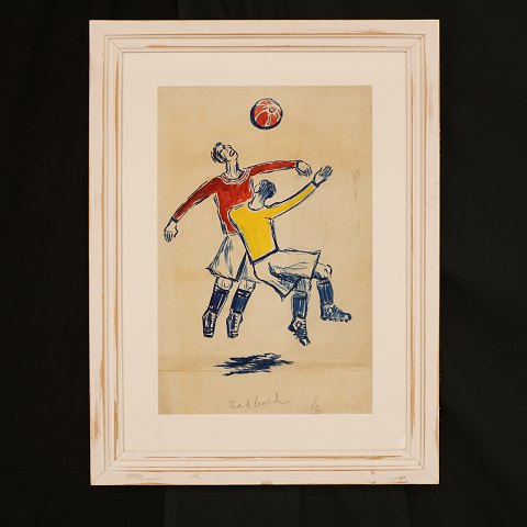 Svend Johansen, 1890-1970, "Fodboldspillere". Signeret. Lysmål: 42x27cm. Med ramme: 59x44cm
