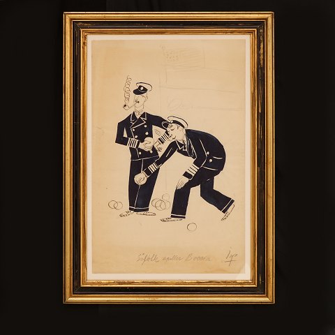 Svend Johansen, 1890-1970, "Seamen playing Boccia".Signed. Visible size: 43x27cm. With frame: 54x38cm