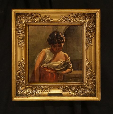 Wilhelm Marstrand, 1810-73, italiensk pige. Olie på plade. Lysmål: 20x19cm. Med ramme:32x31cm