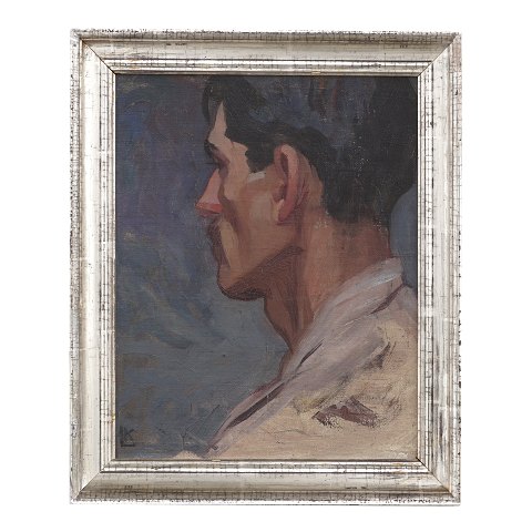 Käte Lassen maleri. Käte Lassen, Flensborg, 1880-1956, portræt af italiensk mand. Olie på plade. Signeret. Paris ca. år 1908/09. Lysmål: 39x31cm. Med ramme: 47x39cm