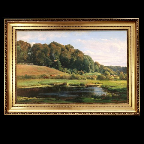C. F. Aagaard, 1933-95, oil on canvas. Danish landscape. Signed and dated 1886. Visible size: 51x80cm. With frame: 70x99cm
