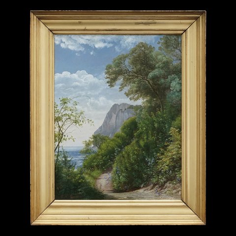 C. F. Aagaard maleri. Carl Frederik Aagaard, 1833-95, olie på lærred. Parti fra Møns Klint. Signeret. Lysmål: 51x39cm. Med ramme: 65x53cm