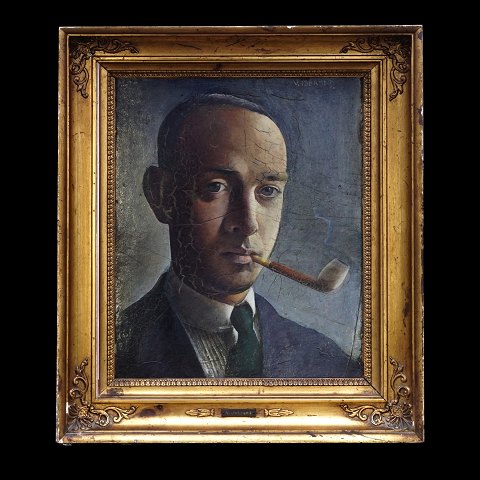 Victor Isbrand, 1897-1988, oil on plate. 
Self-portrait circa 1923. Signed. Visible size: 
33x27cm. With frame: 45x39cm