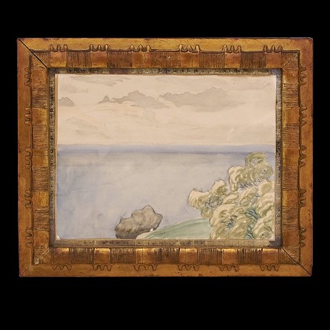 J. F. Willumsen akvarel. Jens Ferdinand Willumsen, 
1863-1958, akvarel i kunstnerramme. "Morgendis 
over Søen". Med JFWs inventarnummer 61. Signeret 
og dateret "sep 1901". Lysmål: 29x38cm. Med ramme: 
42x51cm