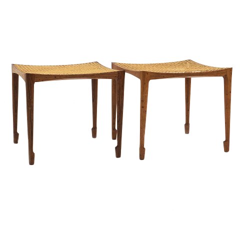 Pair of Bernt Petersen, Denmark, rosewood stools. 
Nice condition. H: 41cm. Seat: 45x45cm