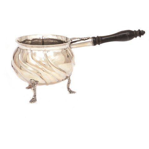 Danish Rococo silver saucepan by Berthold Sørensen 
Rosendahl, 1753-99, Aabenraa
H: 9,5cm. W: 247gr