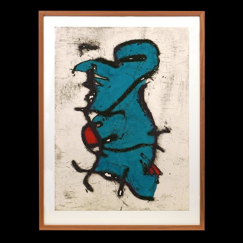 Robert Jacobsen, 1912-1993, hand-colored etching 
in colors, 111/125, framed in light walnut, year 
1959. Visible size: 55x75cm. With frame: 89x68cm