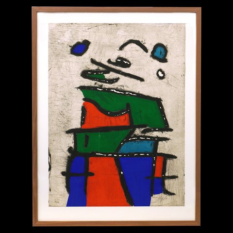 Robert Jacobsen, 1912-1993, hand-colored etching 
in colors, 111/125, framed in light walnut, year 
1959. Visible size: 55x75cm. With frame: 89x68cm