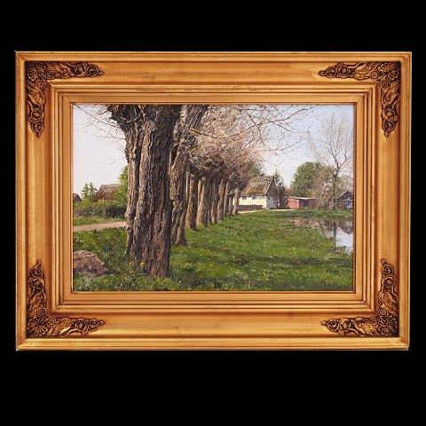 Ole Ring, 1902-72, oil on canvas. View from a 
village in Sjælland near Præstø. Signed Ole Ring. 
Visible size: 28x42cm. With frame: 43x57cm