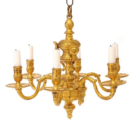 An early and rare Baroque gilt chandelier Sweden 
or France circa 1720-30. H: 31cm. D: 34cm