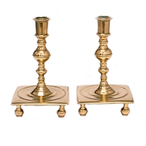 Pair of Danish Baroque castle candlesticks circa 
1750. H: 21cm. Base: 13,5x13,5cm