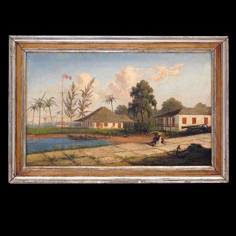 Landscape from Java circa 1880. Signed by 
unidentified artist, oil on canvas. Visible size: 
29x47cm. With frame: 37x55cm