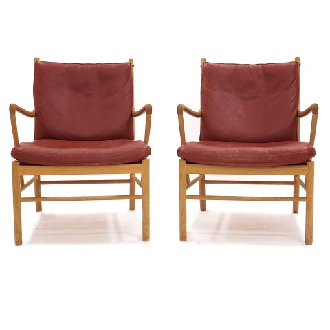 Pair of Ole Wanscher Colonial Chairs, oak and 
leather