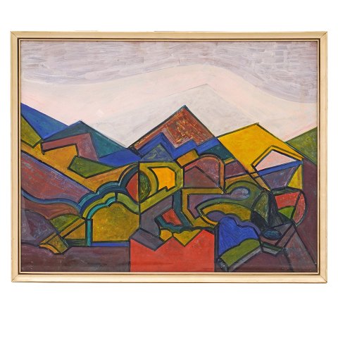 Tage Mellerup, 1911-88, Aquarell, Landschaft. 
Signiert und datiert 1954. Lichtmasse: 50x63cm. 
Mit Rahmen: 54x67cm