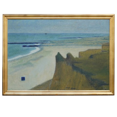 Niels Bjerre, 1864-1942, Öl auf Leinen. Küste, 
Westjütland. Signiert und datiert 1940. 
Lichtmasse: 68x99cm. Mit Rahmen: 78x109cm