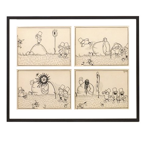 Robert Storm Petersen, 1882-1949. Four original 
drawings, ink & pencil, 1913-16. Size with frame: 
52x65cm