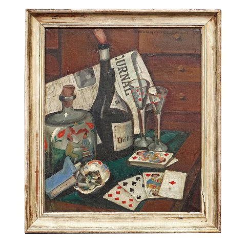 Gerda Wegener maleri. Gerda Wegener, 1886-1940, 
Nature Morte. Signeret og dateret 1927. Lysmål: 
45x37cm. Med ramme: 54x46cm