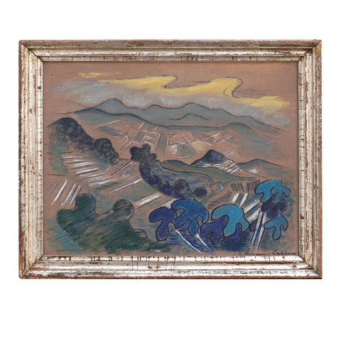 Rita Kernn Larsen, 1904-98, oil on wood. Landscape 
with mountains. Signed and dated 1948. Visible 
size: 25x35cm With frame: 31x38cm