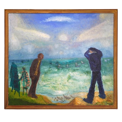 Jens Søndergaard, 1895-1957, "Sturm über See", Öl 
auf Leinen. Signiert und datiert 1947. Lichtmasse: 
128x147cm. Mit Rahmen: 137x156cm