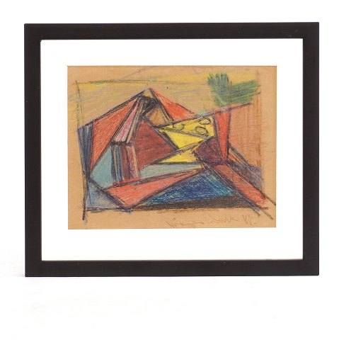 Mogens Balle tegning. Mogens Balle, 1921-88, 
oliekridt. Signeret og dateret 1947. Lysmål: 
16,5x20,5cm. Med ramme: 25x28cm