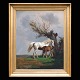 Adolf Henrik Mackeprang, 1833-1911, olie på lærred. To heste i landskab. Signeret og dateret 1869. Lysmål: 86x70cm. Med ramme: 107x91cm