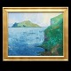 Eyvindur Mohr maleri. Eyvindur Mohr, 1926-2005, olie på lærred. Færøsk landskab. Mykines set fra vest. Signeret og dateret 1994. Lysmål: 63x78cm. Med ramme: 79x94cm