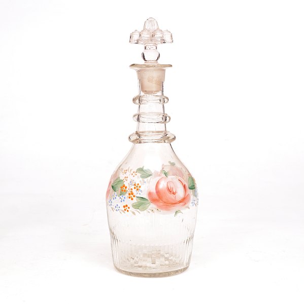 Enamel decorated glass carafe. Circa 1860. H: 24,5cm