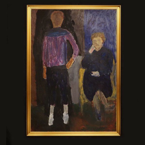 Jens Søndergaard, 1895-1957: "Standing and sitting girls". Signed and dated 
1953-54-55. Oil on canvas. Visible size: 150x105cm