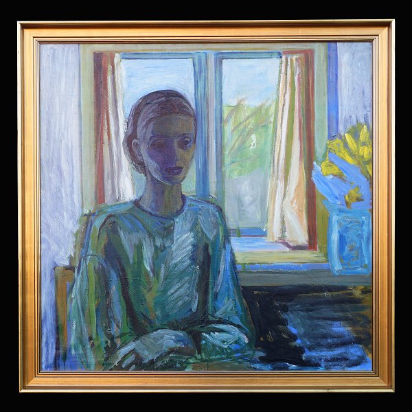 Paul Høm, 1905-94: Portræt af hans første hustru Kirsten, olie på lærred. Omkring slutningen af 1930erne. Signeret. Lysmål: 98x98cm. Med ramme: 110x110cm