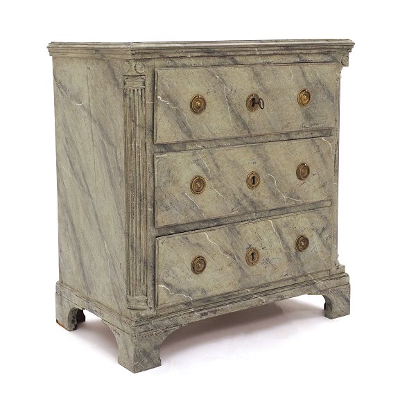 A 18th century blue/green painted Louis XVI chest of drawers. Denmark circa 1780. H: 80cm. top: 42x73cm