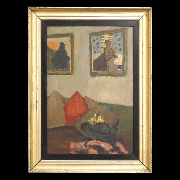 Carl Fischer, 1887-1962, oil on plate. Interior. Visible size: 48x33cm. With frame: 61x46cm
