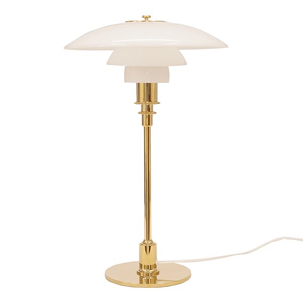 Poul Henningsen: PH 3/2 bordlampe med messingstel og opalskærme. H: 46cm
