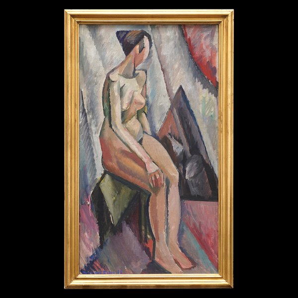 William Scharff, Denmark, 1886-1959, oil on canvas. Portrait of a woman. Signed circa 1915-20. Visible size: 80x44cm. With frame: 89x53cm