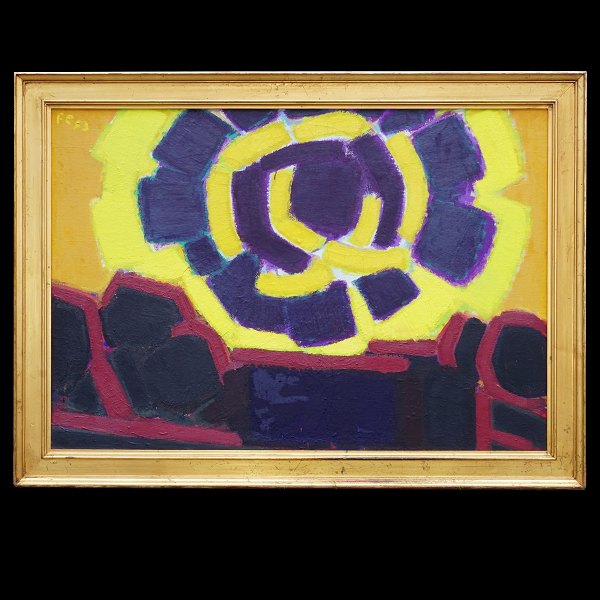 Frede Christoffersen, 1919-87, oil on canvas. "Evening. Nørre Lyngby. 1953", Signed and dated 1953. Visible size: 75x108cm. With frame: 90x123cm