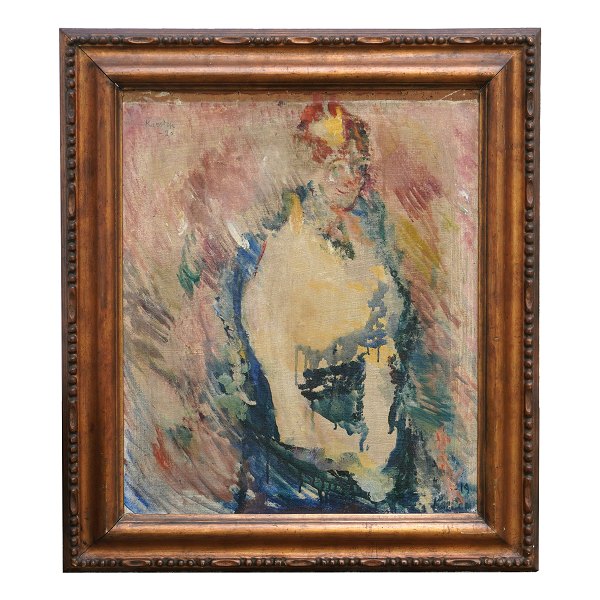 Ludvig Karsten maleri. Ludvig Karsten, 1876-1926, olie på lærred. "Portrett av 
kvinne". Signeret og dateret 1919 & -20. Hidrørende fra Christian Tetzen-Lunds 
samling. Lysmål: 49x61cm. Med ramme: 67x79cm