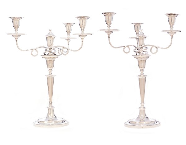 Pair of large silver candelabra by Johann Hues, Hamburg, Germany, 1768-1802. 
Illustrated in "Die Goldschmiede Hamburgs", III, p. 194. H: 51cm. W: 3.951gr