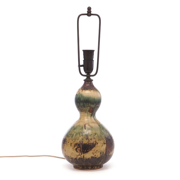 Axel Salto Steinzeug Lampe mit Sung Glasur signiert Royal Copenhagen, Salto, 
20658. H ohne Fassung: 31cm