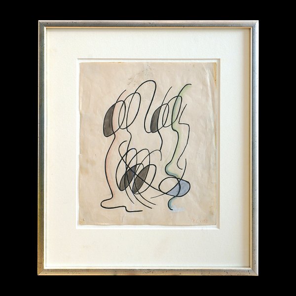 Franciska Clausen, 1899-1986, Aquarell. Organische Formen. Signiert und datiert 
1952. Lichtmasse: 16x27cm. With frame: 26x37cm